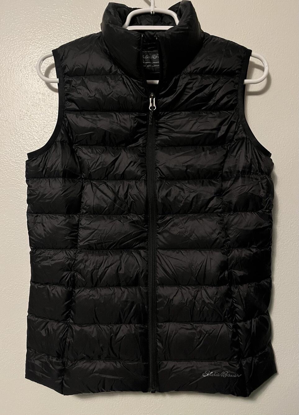 Eddie Bauer EB650 Vest Womens Small Black Down Puffer 650 Fill Packable Full Zip